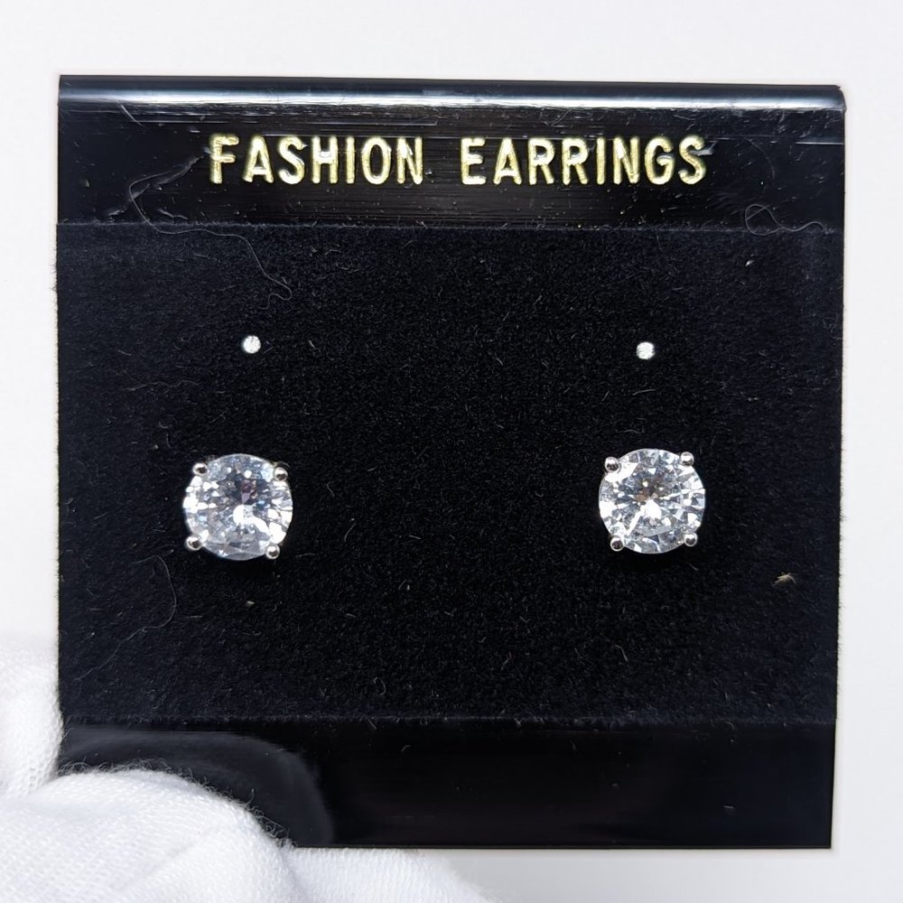 New Rhodalite Over Sterling Silver Diamond Simulant Stud Earrings - Picture 6 of 7